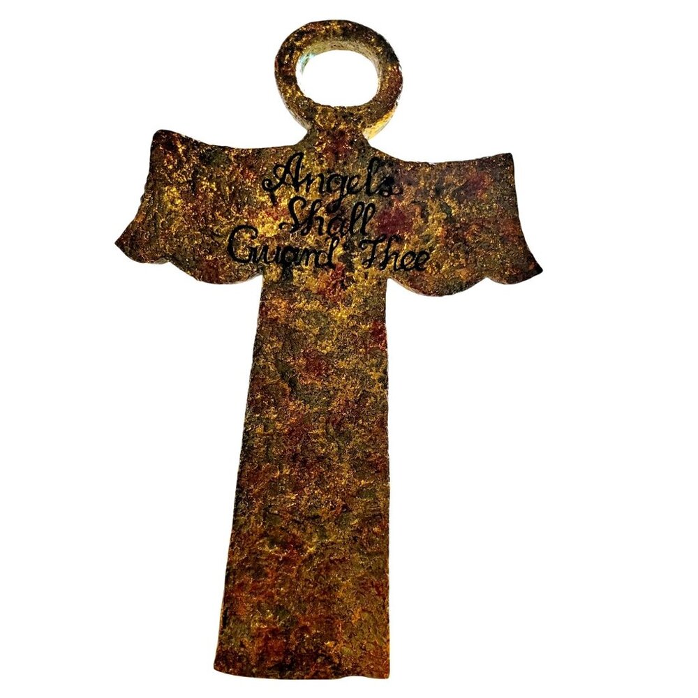 Angels Shall Guard Thee Rustic Wall Hanging Angel Cross 14.5" Tall - Picture 2 of 9